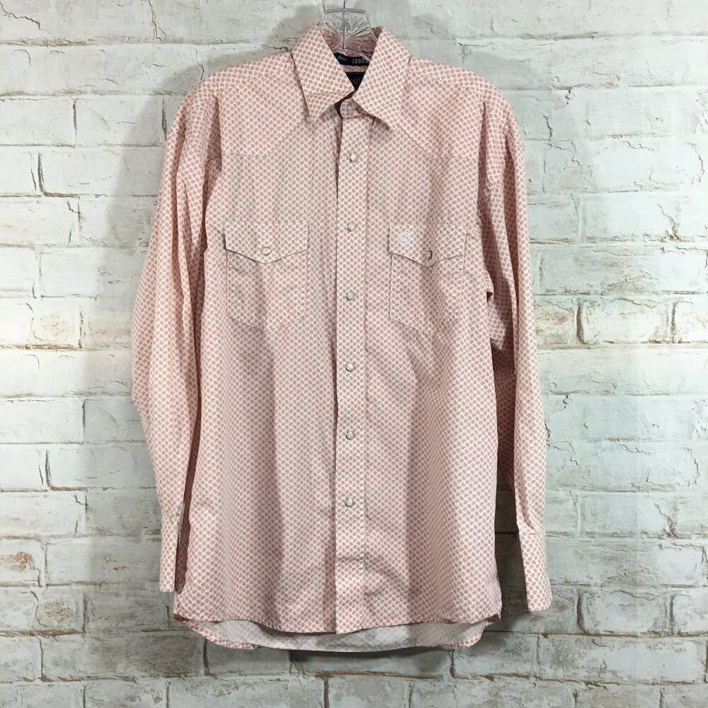 Wrangler George Strait Shirt Men Small White Peach Paisley Troubadour Pearl Snap